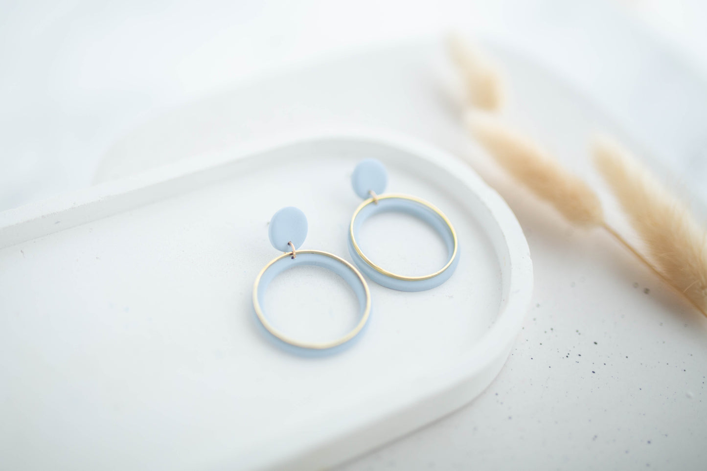 Clay Earrings | Simple Circle Dangles | Happy Collection