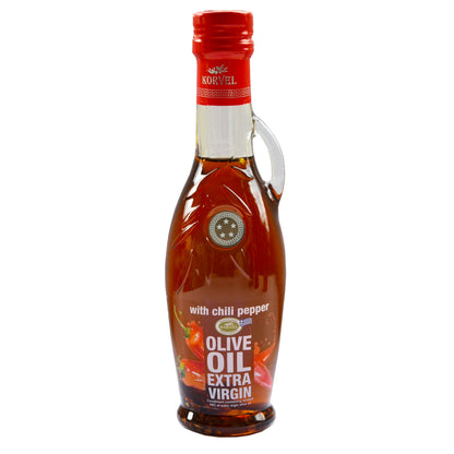 KORVEL Greek Extra Virgin Olive Oil with Chili Pepper - 8.45 fl oz (250ml) - 6 Pack