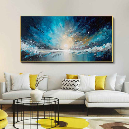 Handmade Oil Painting Canvas Wall Art Decoration Abstract Blue Starry Sky Ocean  Artwork For Home Living Room Decor Rolled Frameless Unstretched Painting