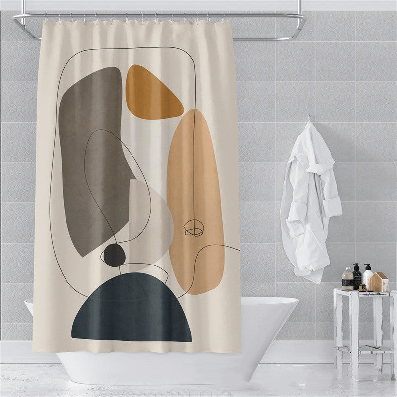 Morandi Abstract Art Shower Curtain - Luxury Waterproof Polyester Fabric with Muted Earth Tones for Modern Minimalist Decor