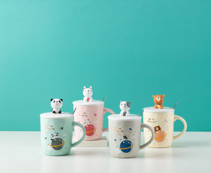 Three-dimensional Ceramic Cup With Lid Spoon