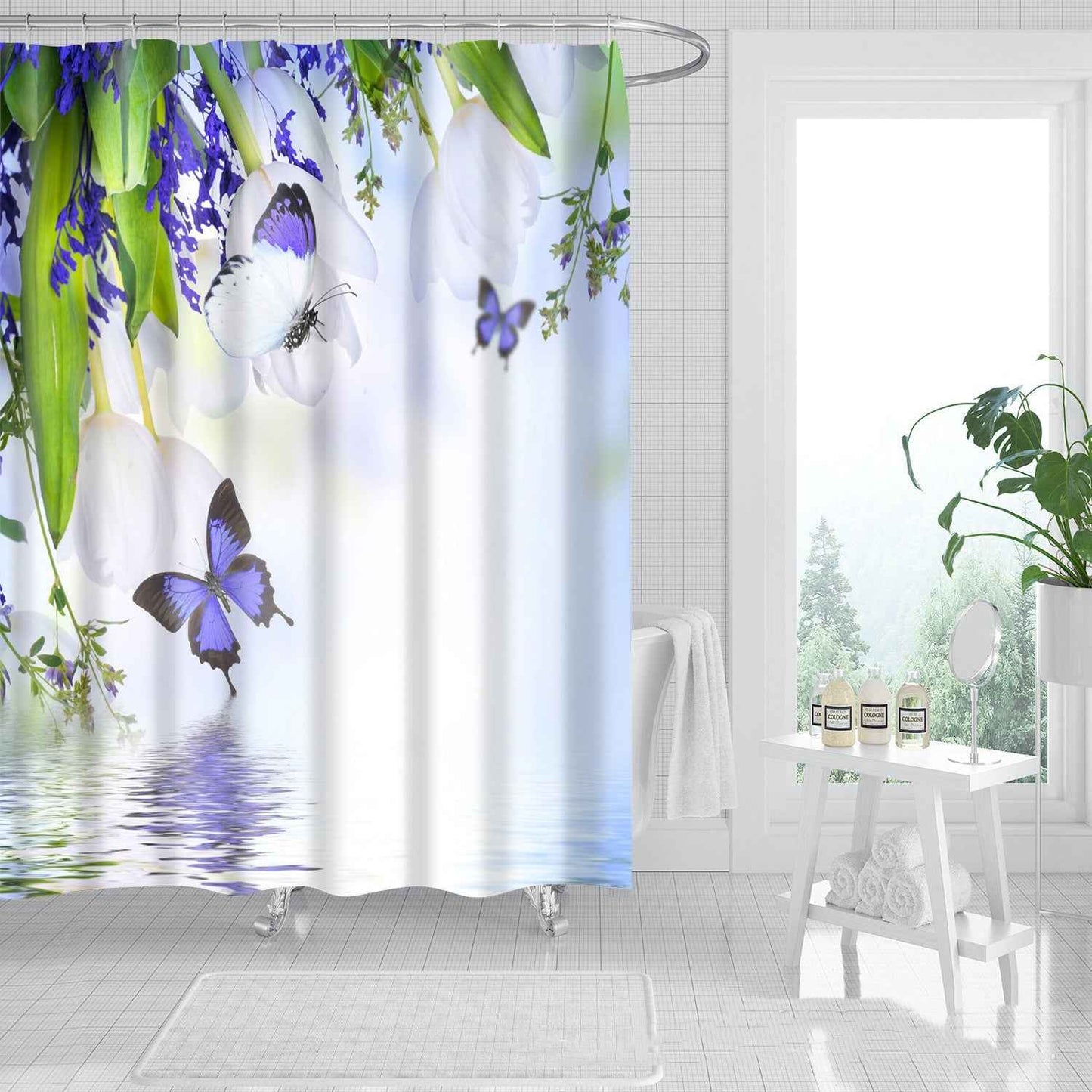 Nordic Fashionable Butterfly Shower Curtain Suit