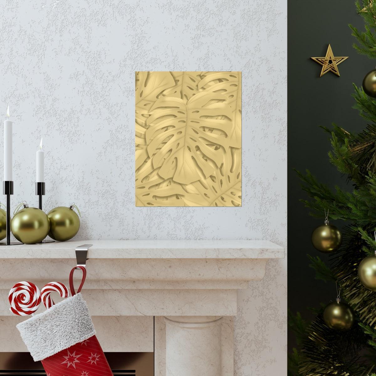 Golden Monstera Botanical Print – Unframed Wall Art