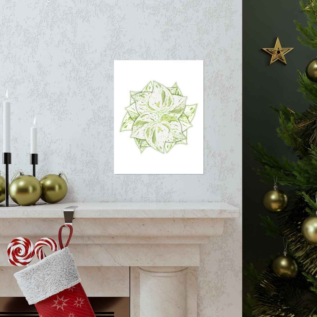 Snow Queen Pothos Botanical Print – Unframed Wall Art