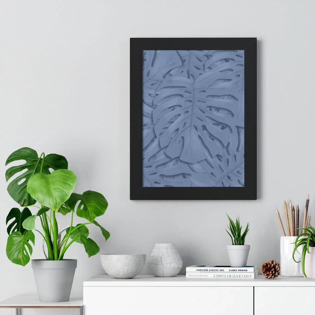 Blue Monstera Framed Print – Botanical Wall Art