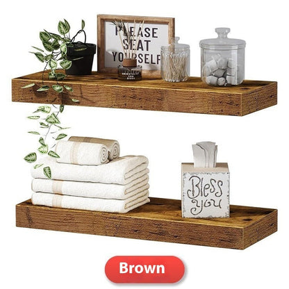 Solid Wood Floating Wall Shelf - Minimalist Hanging Storage for Home and Office