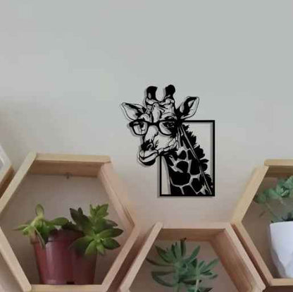 Animal Wearing Glasses Giraffe Silhouette Wall Hanging