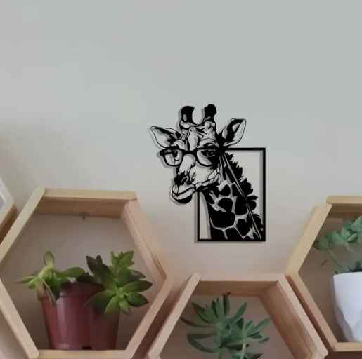 Animal Wearing Glasses Giraffe Silhouette Wall Hanging