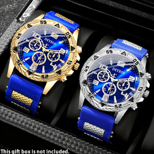 2pcs Men'S Luxury Watches | Golden/Tone Dial, Quartz Movement, Non-water Resistant, Zinc Alloy Case, Silica Gel Strap - Ideal for Business, Sports, Everyday Use | Perfect Gift for Dad, Husband, Boyfriend on Birthday, Father'S