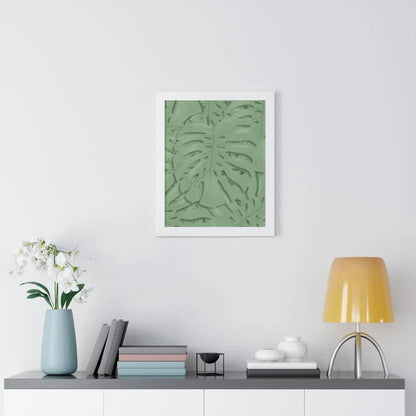 Sage Green Monstera Framed Print – Botanical Wall Art