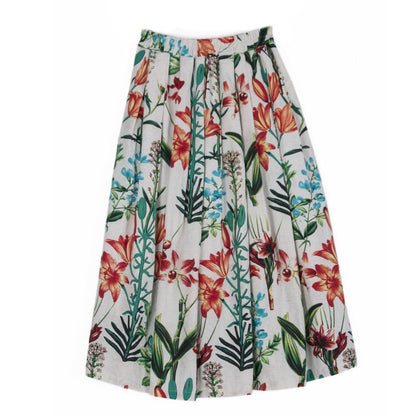 Women's New Ethnic Print Cotton Linen Skirt