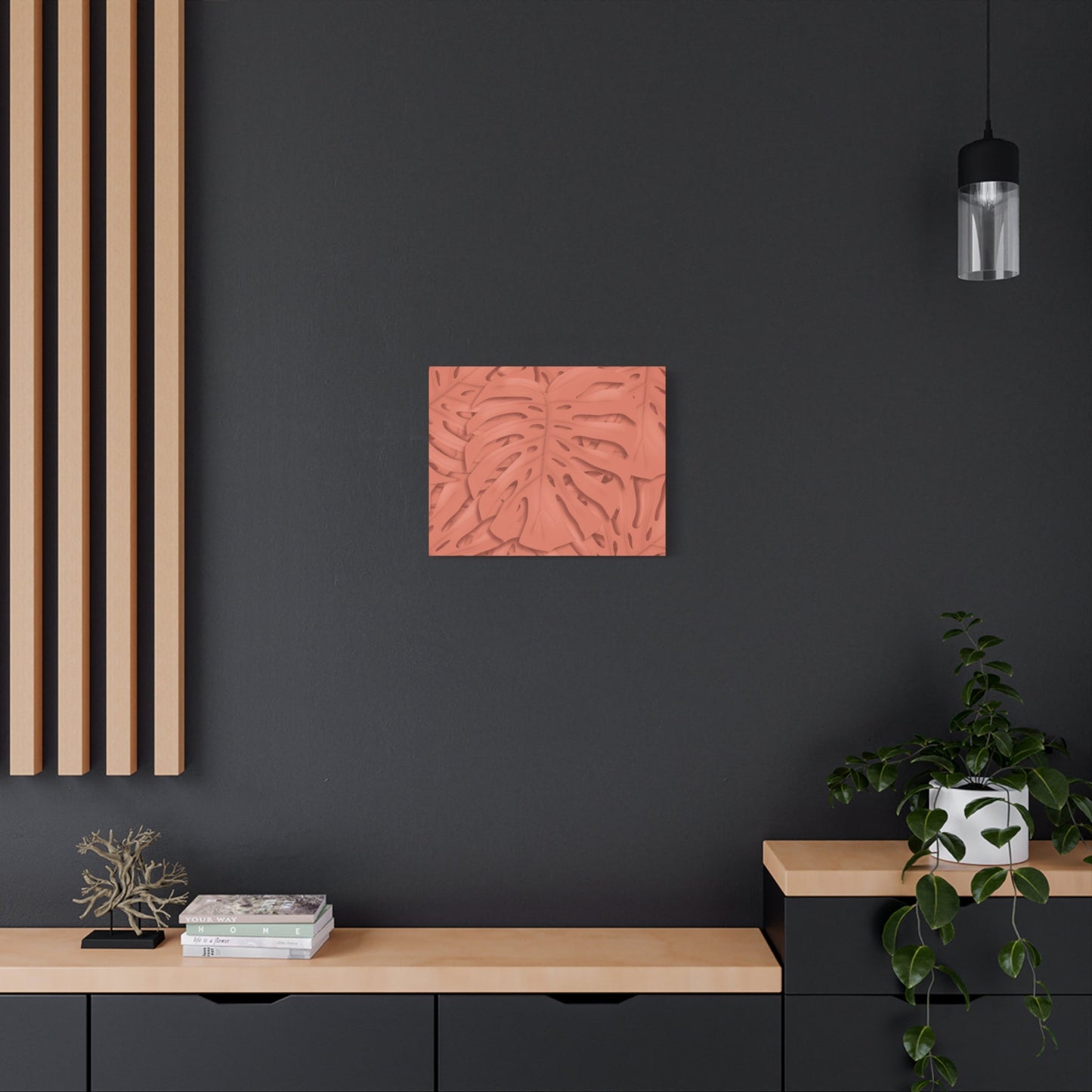 Coral Monstera Canvas Print – Botanical Wall Art