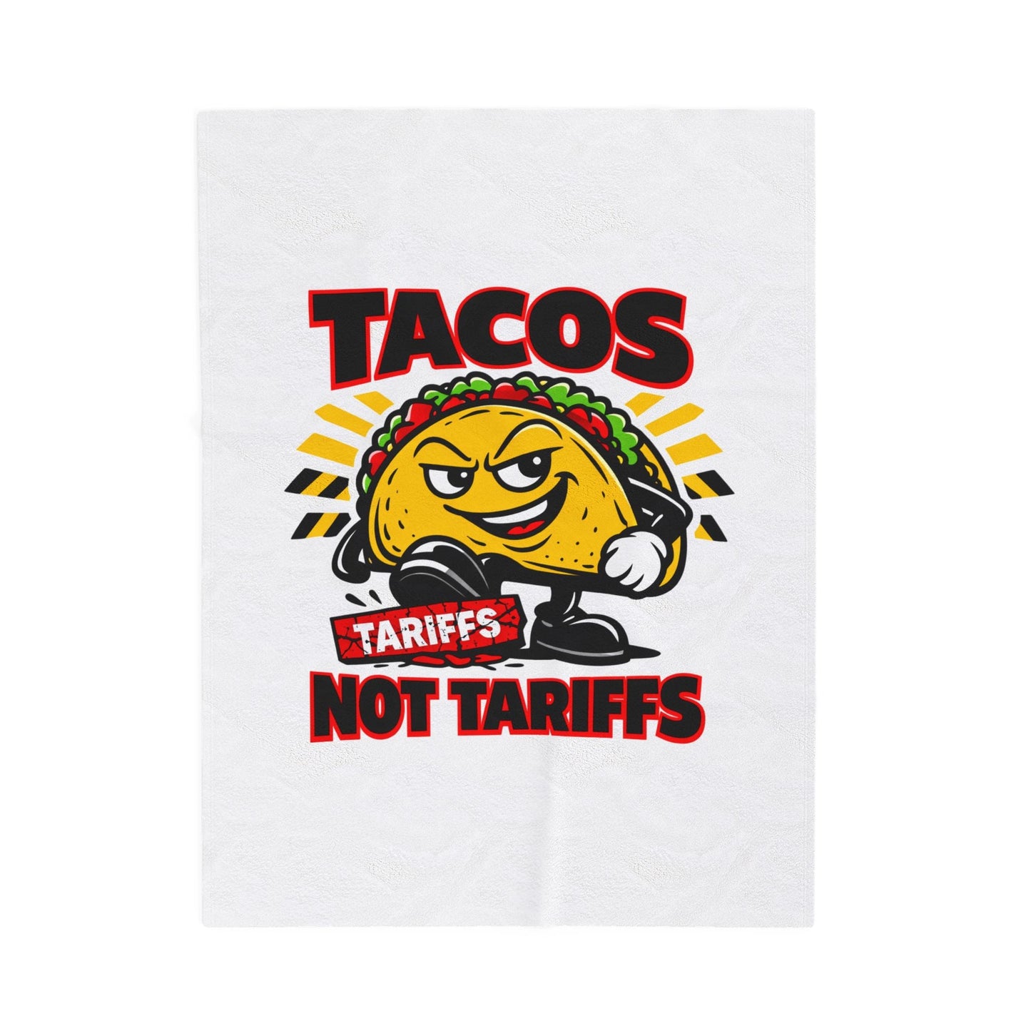 Tacos Not Tariffs Blanket | taco pun, protest typography