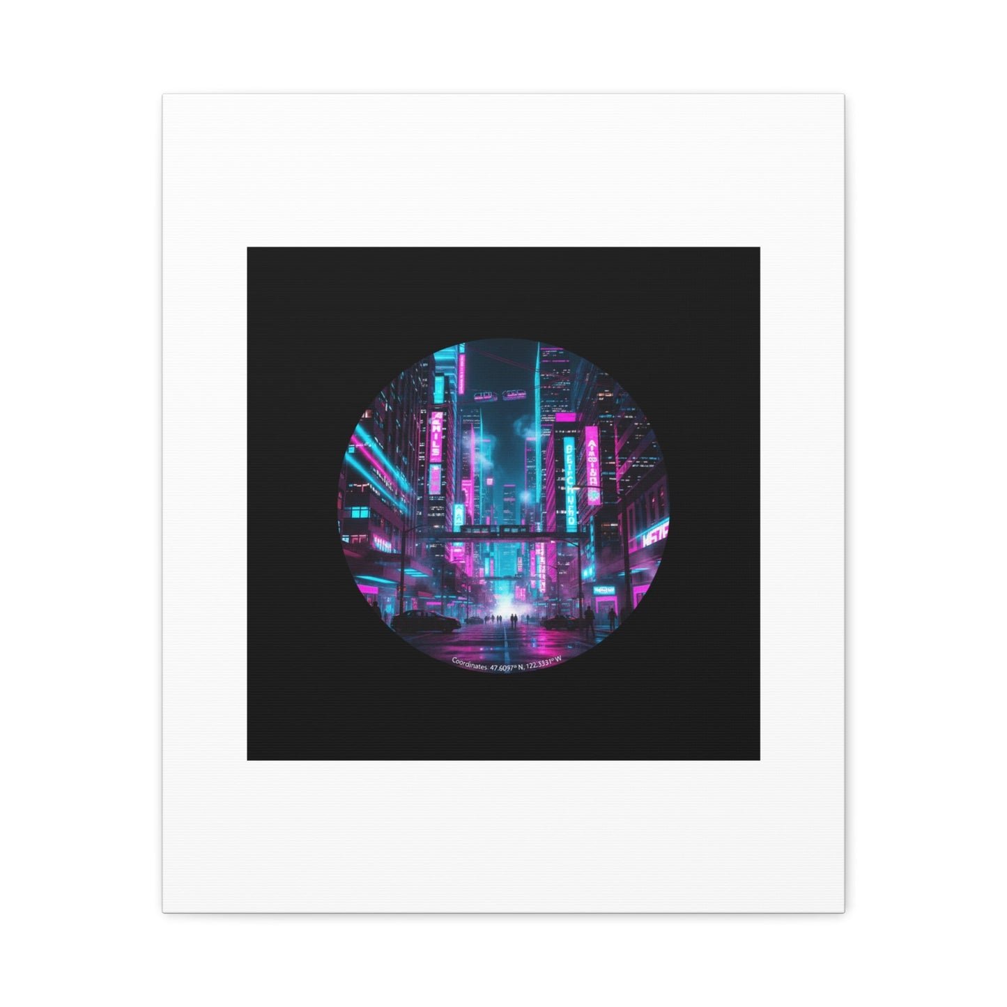 Neon Cyberpunk Cityscape Canvas | synthwave skyline, future city art
