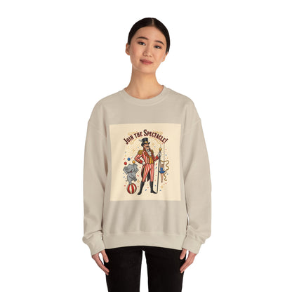 Join the Spectacle Circus Art Print Crewneck Sweatshirt | Vintage Carnival Design, Camp Circus Aesthetic