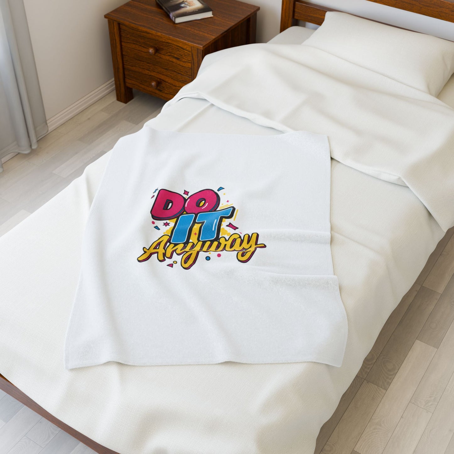 Do It Anyway Typography Velveteen Plush Blanket | Maximalist Stacked Type