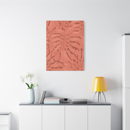 Coral Monstera Canvas Print – Botanical Wall Art