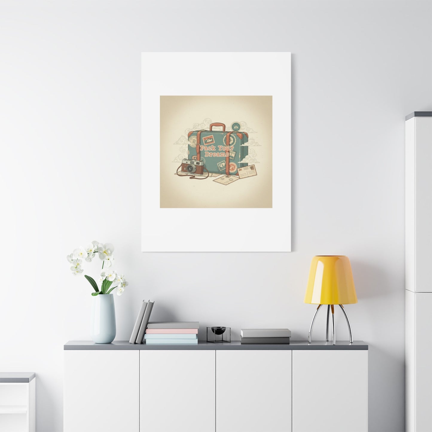 Pack Your Dreams Canvas | Retro Travel Postcard, Wanderlust Passport Stamp Art