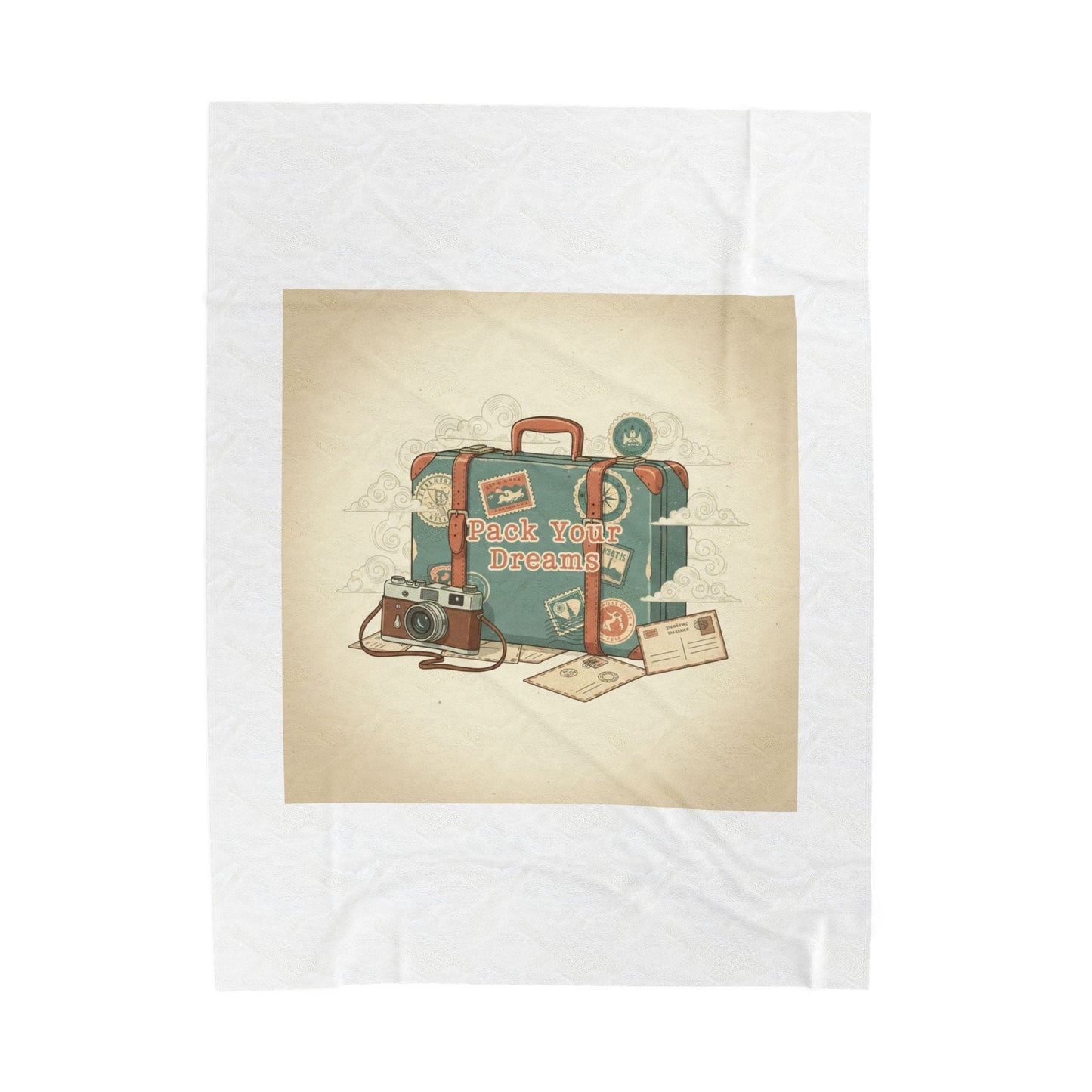 Vintage Postcard Travel Stamps Velveteen Plush Blanket | wanderlust design, passport stamp