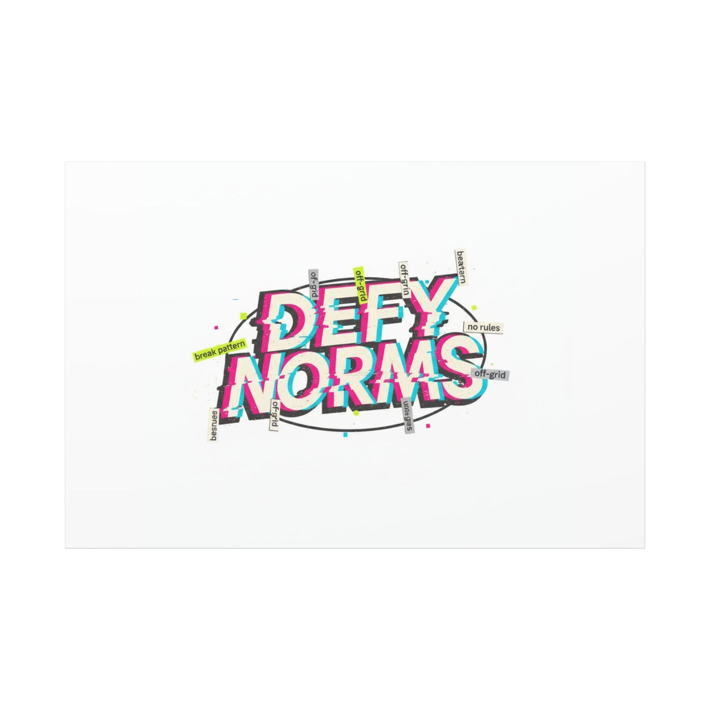 Defy Norms Canvas, Anti-Aesthetic Glitch Typography, Brutalist Poster Style