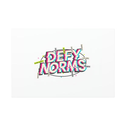 Defy Norms Canvas, Anti-Aesthetic Glitch Typography, Brutalist Poster Style