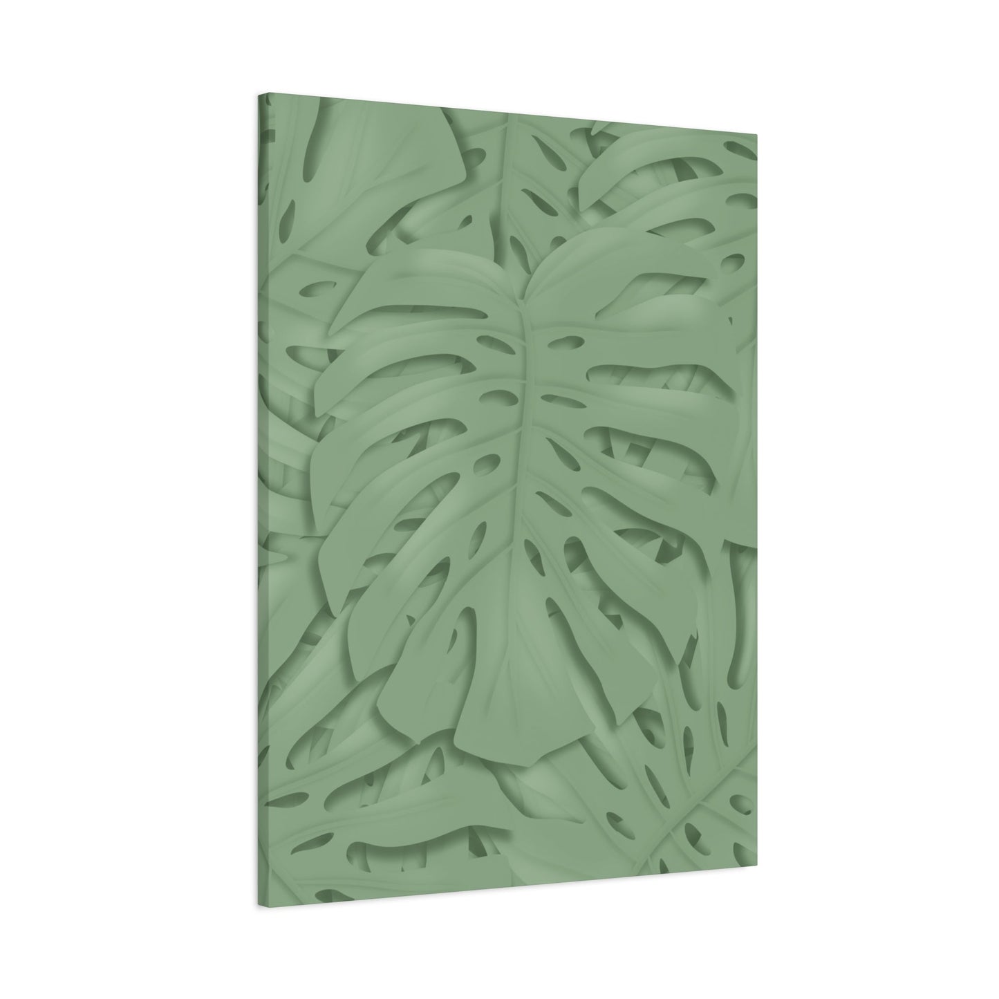 Sage Green Monstera Canvas Print – Botanical Wall Art