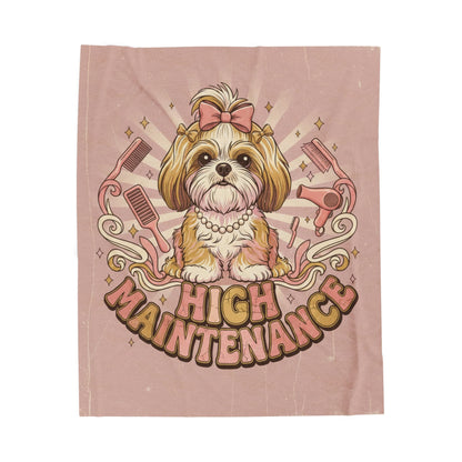 Velveteen Plush Blanket — "High Maintenance Dog" Funny Pet Lover Throw