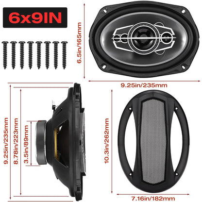6 X 9 Coaxial Audio Speakers (Pair) 5-way 1000W Peak 4 Ohm Coaxial Tweeters Door Speakers