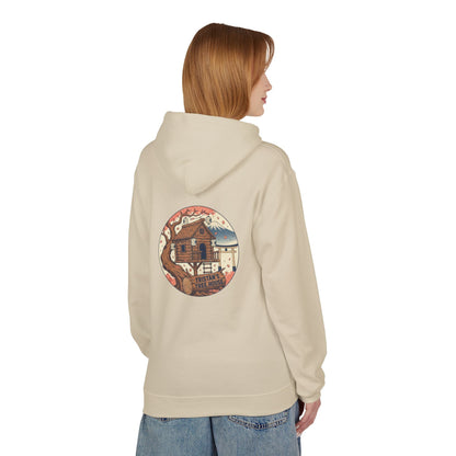 Hoodie — “Love is a Universal Language” Cozy Retro Cabin Graphic Hoodie