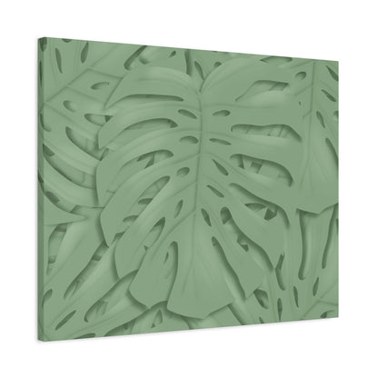 Sage Green Monstera Canvas Print – Botanical Wall Art