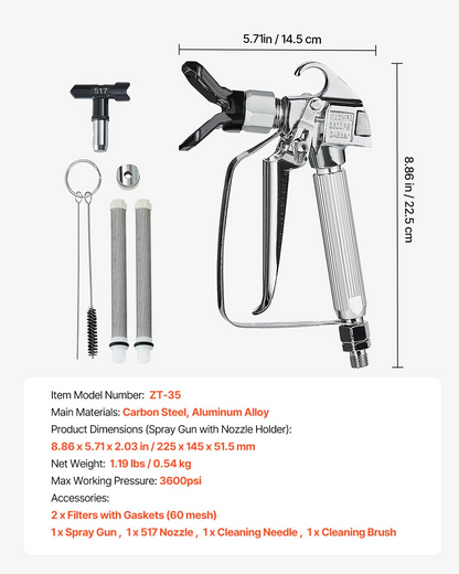Airless Paint Spray Gun 3600PSI High Pressure Airless Spray Gun 517 Tip