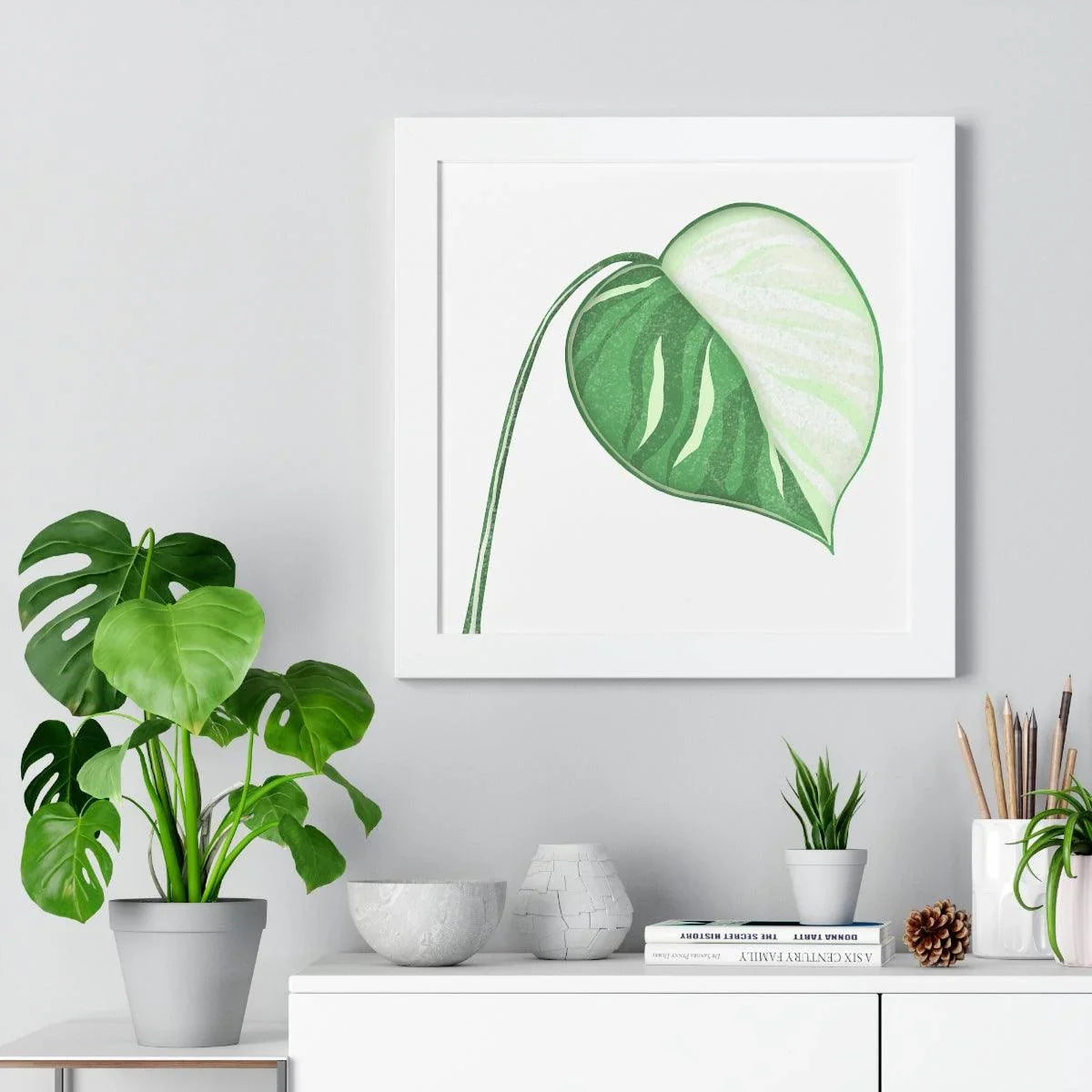 Monstera Albo Illustrated Framed Print – Botanical Wall Art