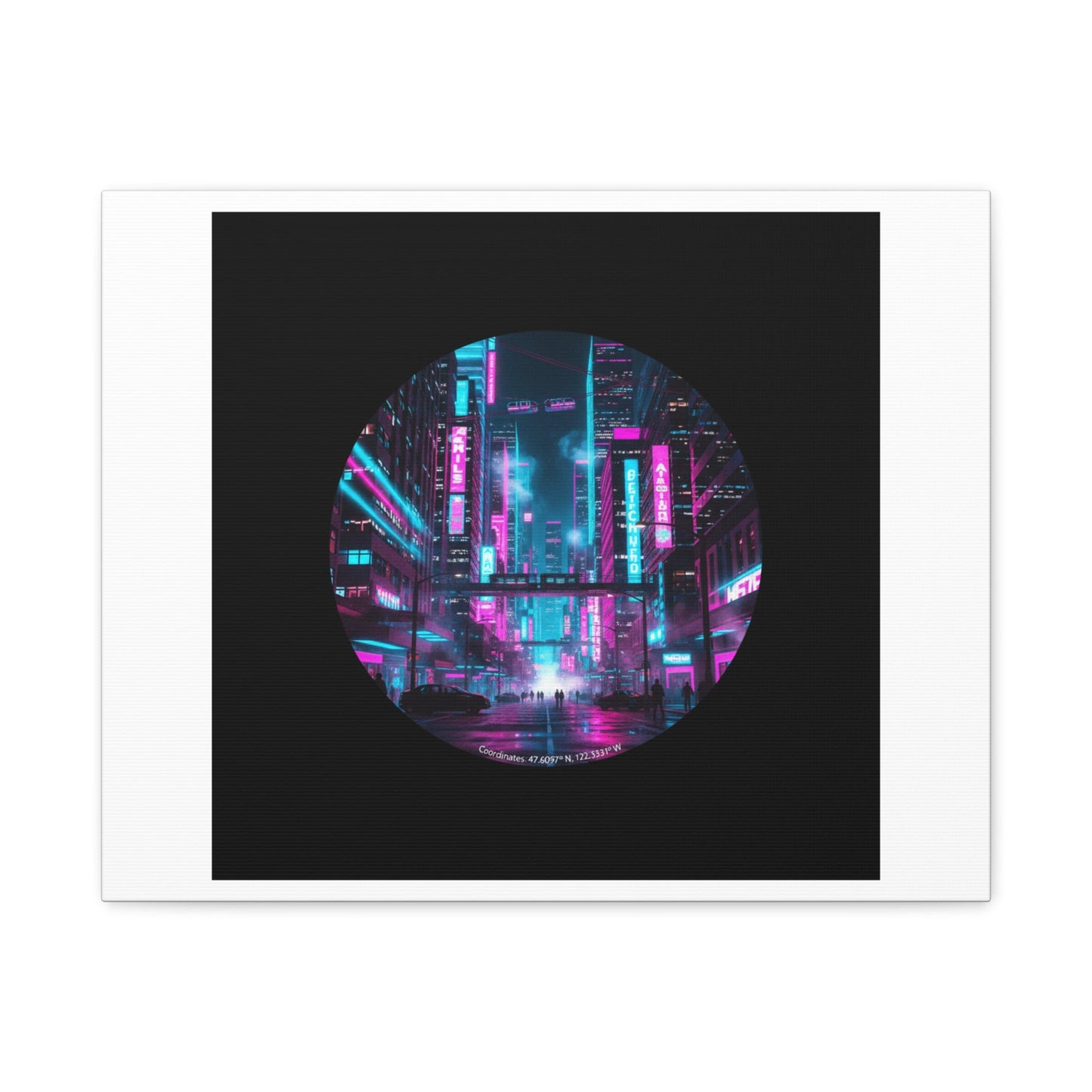 Neon Cyberpunk Cityscape Canvas | synthwave skyline, future city art