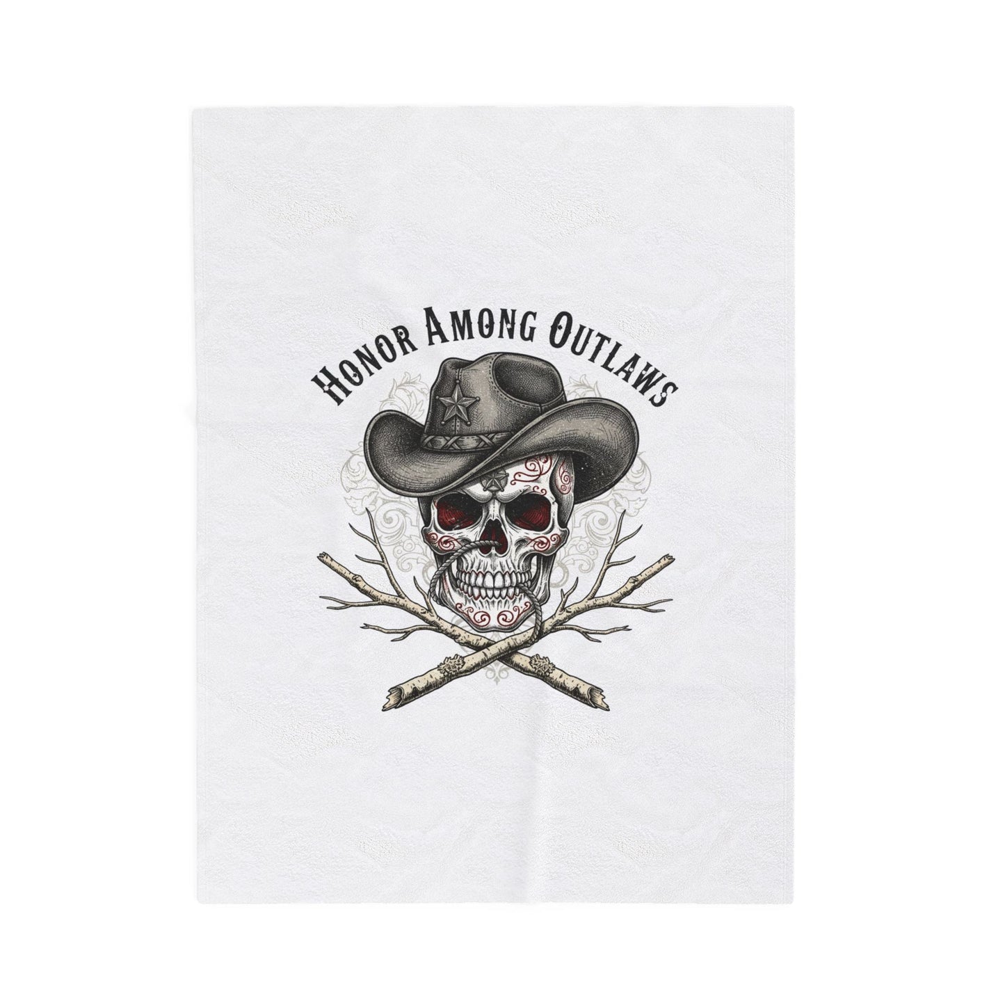 Western Skull Illustration Velveteen Plush Blanket | Western-Gothic, gothic Americana