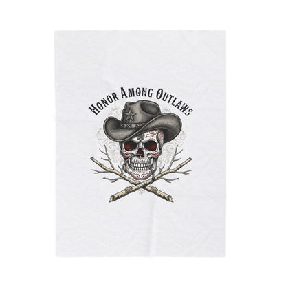 Western Skull Illustration Velveteen Plush Blanket | Western-Gothic, gothic Americana