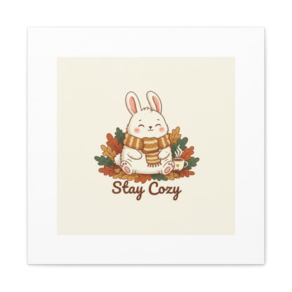 Cozy Bunny Illustration Canvas | Cute Critter Winter Forest Art