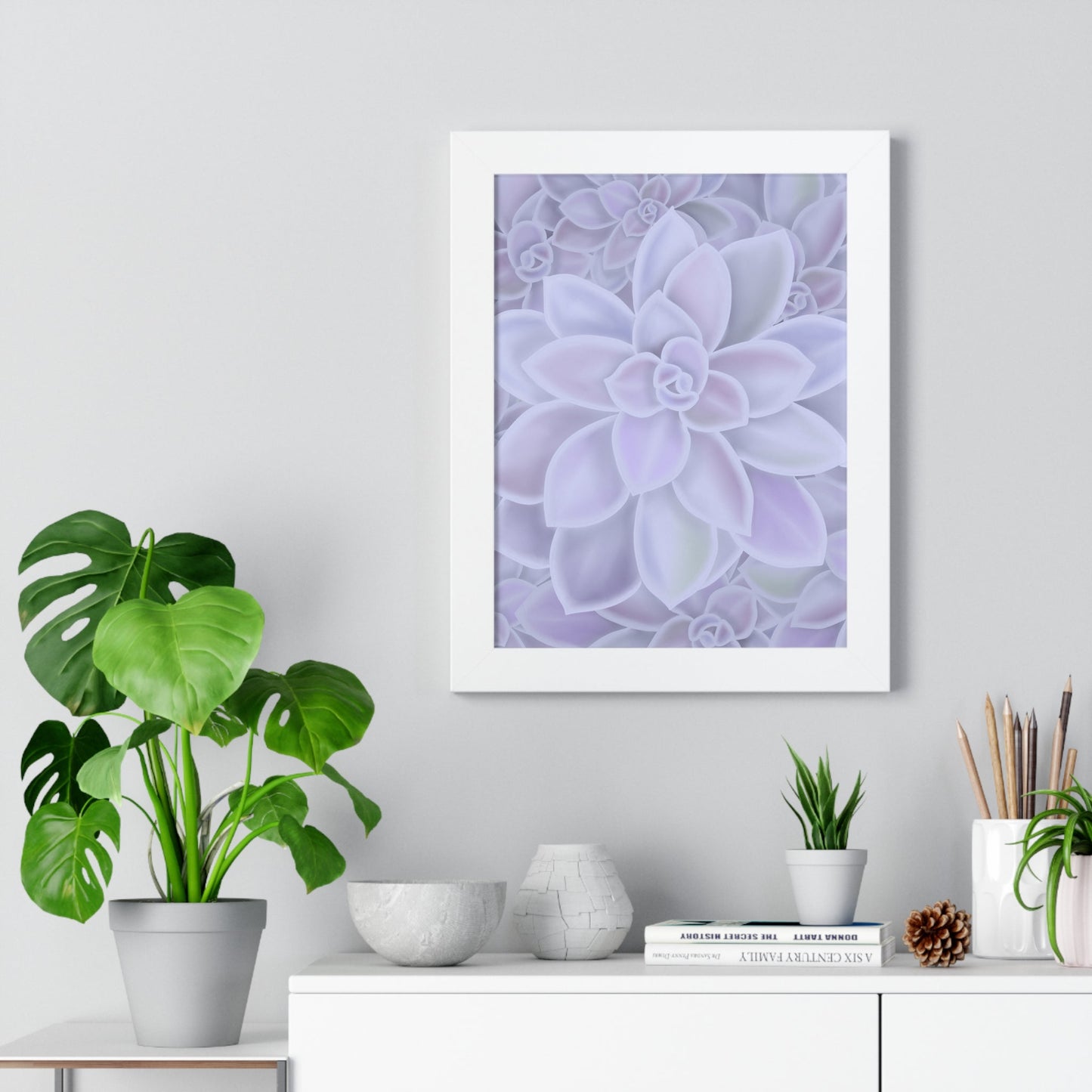 Graptopetalum Murasaki Succulent Pattern Framed Print – Botanical Wall Art