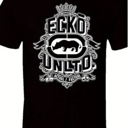 Mens Black Cotton T Shirt Rhino Crown Graphic Print Short Sleeve Hip Hop Streetwear For Casual Daily Wear