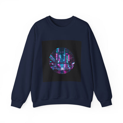 Neon Cyberpunk Skyline Sweatshirt | synthwave cityscape, future city art