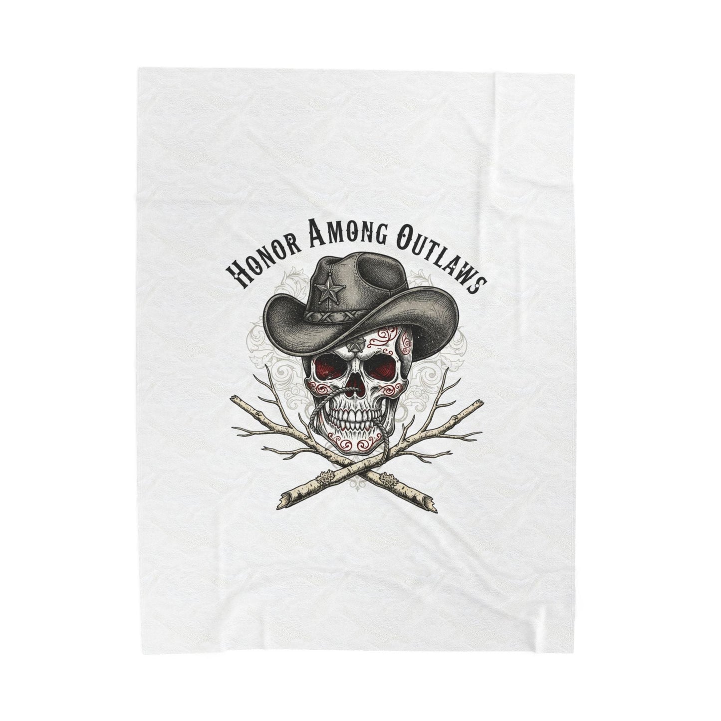 Western Skull Illustration Velveteen Plush Blanket | Western-Gothic, gothic Americana