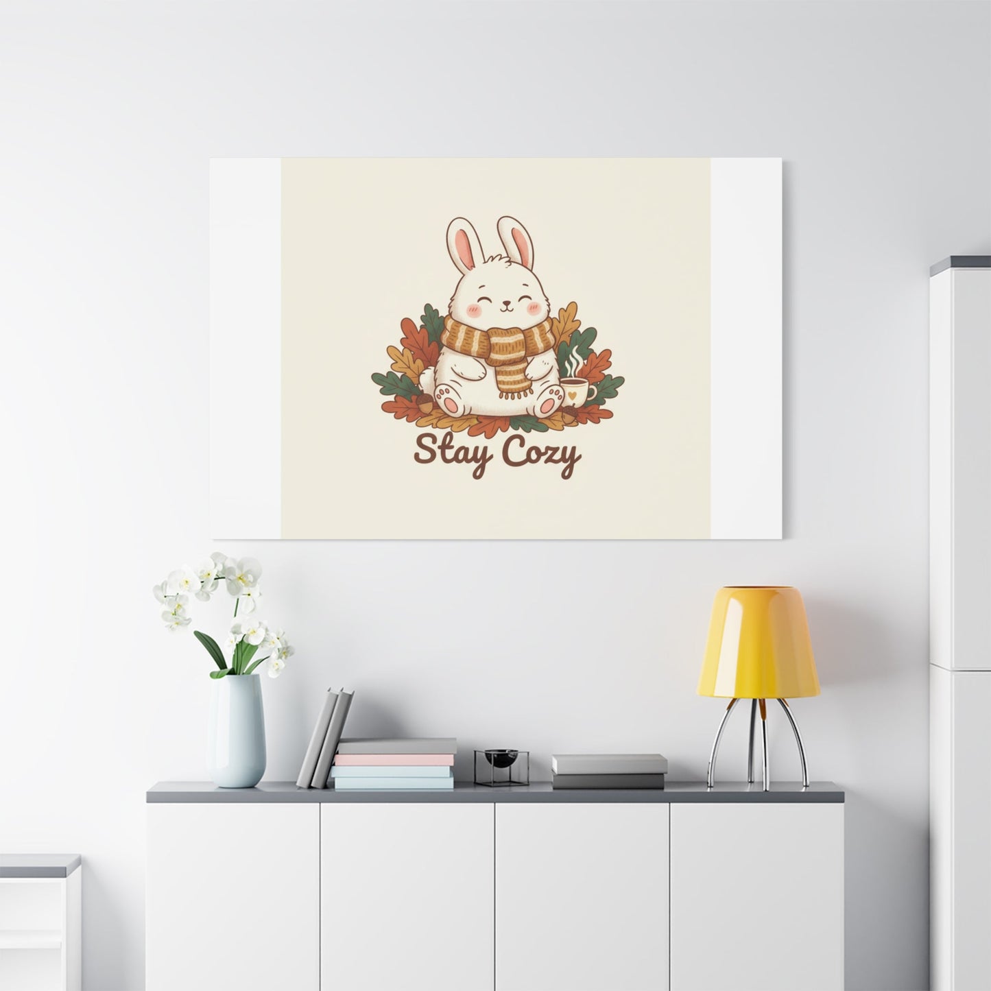 Cozy Bunny Illustration Canvas | Cute Critter Winter Forest Art