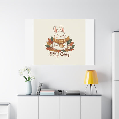 Cozy Bunny Illustration Canvas | Cute Critter Winter Forest Art