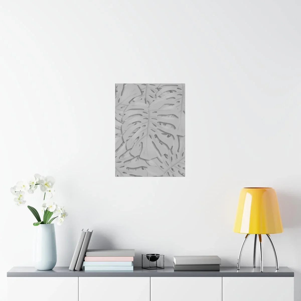 Soft Grey Monstera Botanical Print – Unframed Wall Art