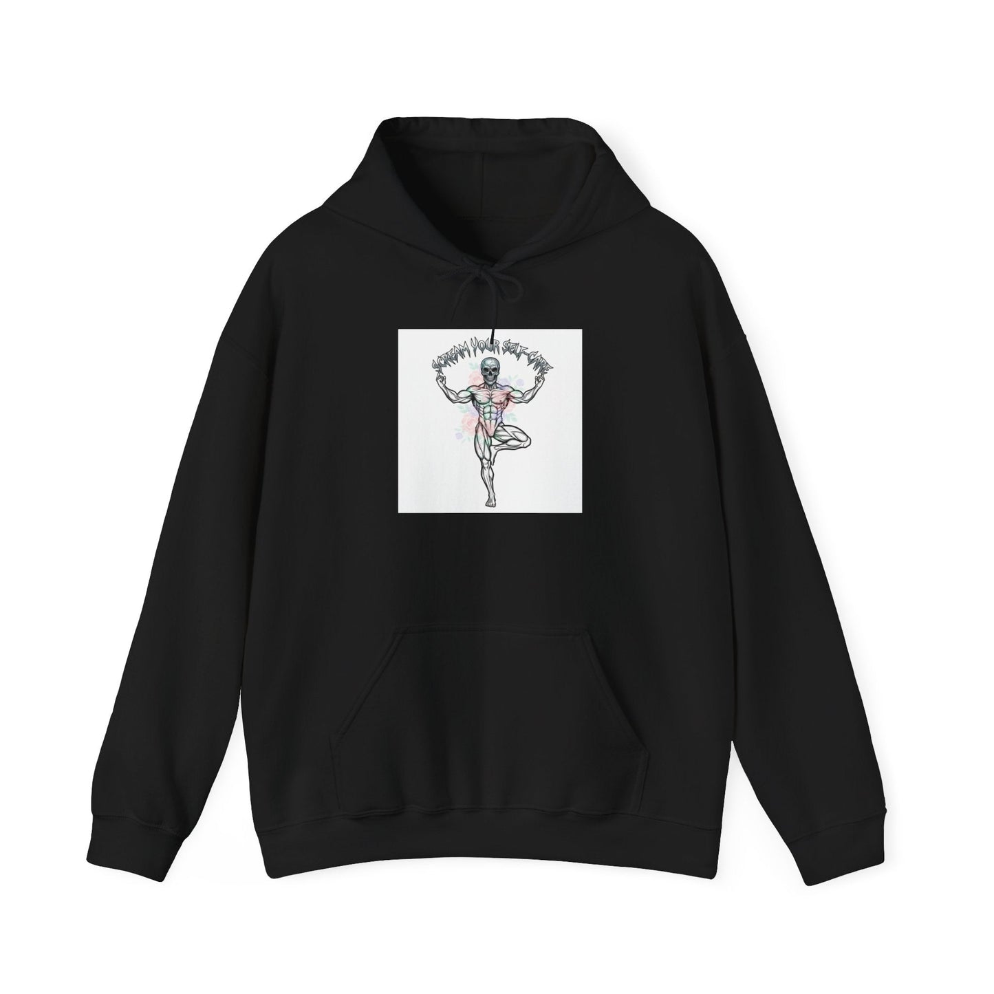 Loud Self-Care Metal Font Hoodie | gothic wellness quote, edgy self-care merch