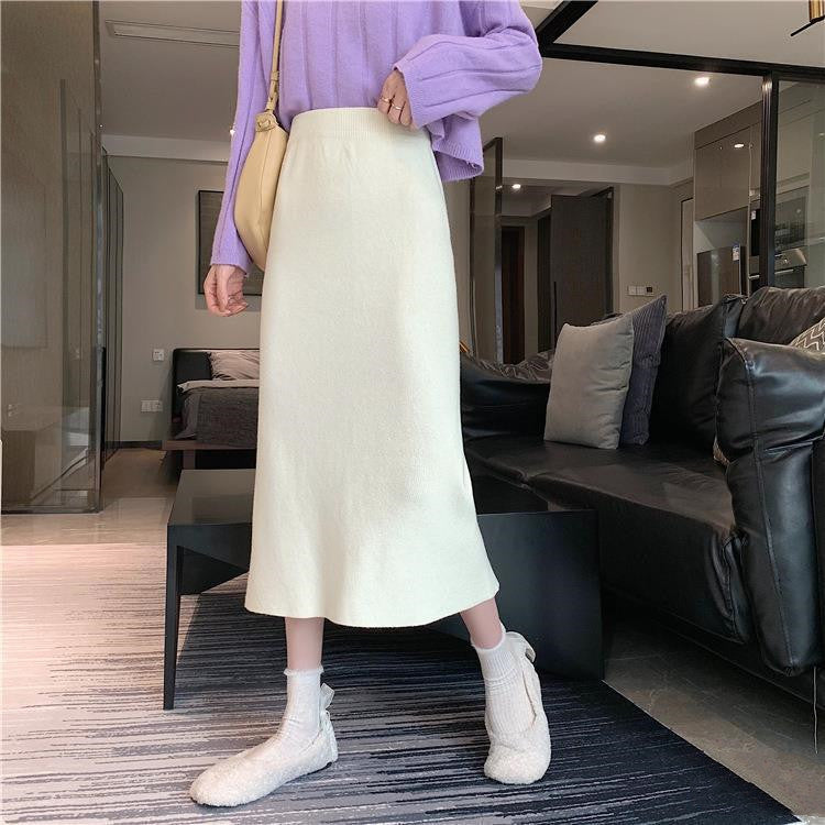 Women's Fashion Solid Color Straight Hip Skirt