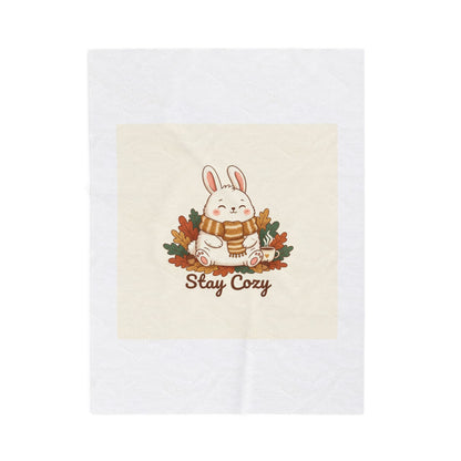 Stay Cozy Bunny, Plush Blanket | cute animal illustration, winter forest art
