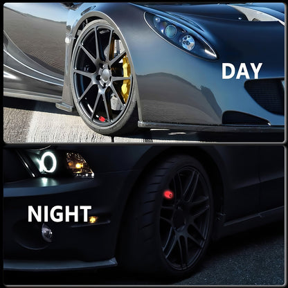 A Collection of Four Glowing Tire Valve Caps Designed to Stop Air from Escaping, Ideal for Vehicles Like Cars, Bikes, And Trucks, Adding a Fashionable Touch
