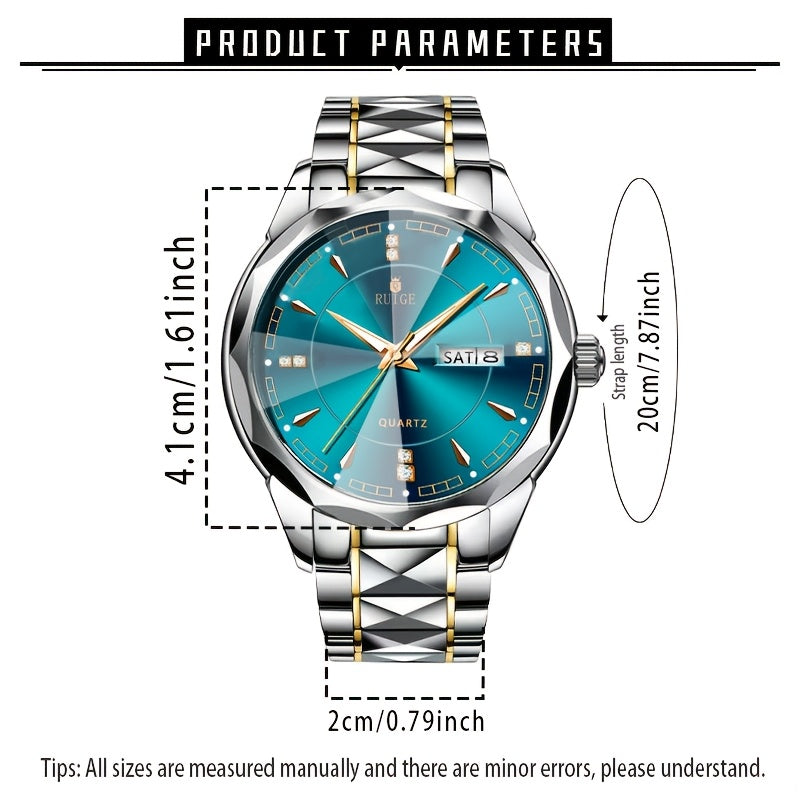 RUIGE Men's Watch Quartz Watch Luminous Stainless Steel Luxury Calendar Men's Chronograph Watch Timepiece Thanksgiving Day