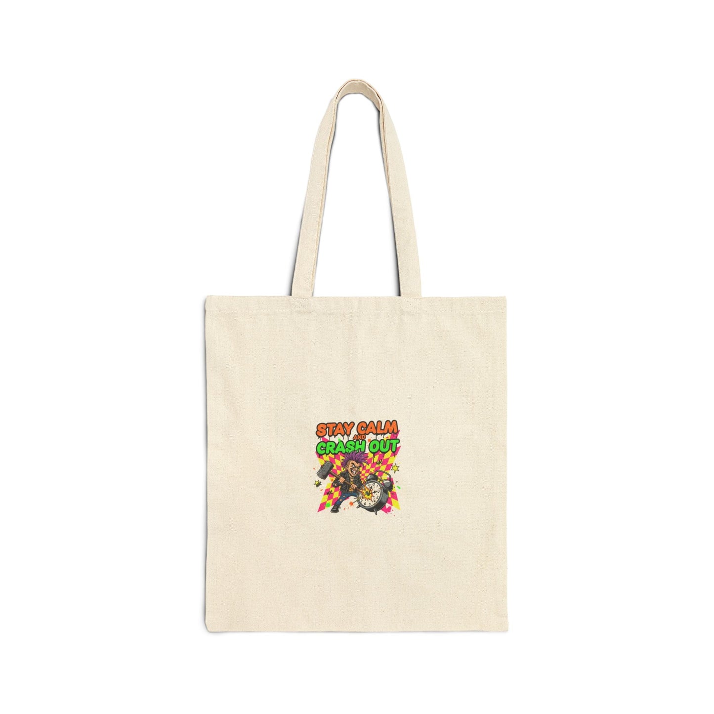 Crash Out warning graphic Tote | neon skatepunk meltdown design