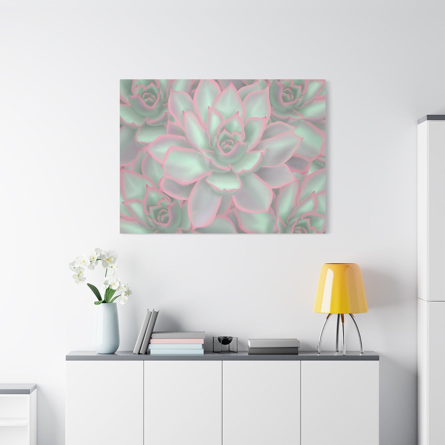 Echeveria Violet Queen Succulent Pattern Canvas Print – Botanical Wall Art